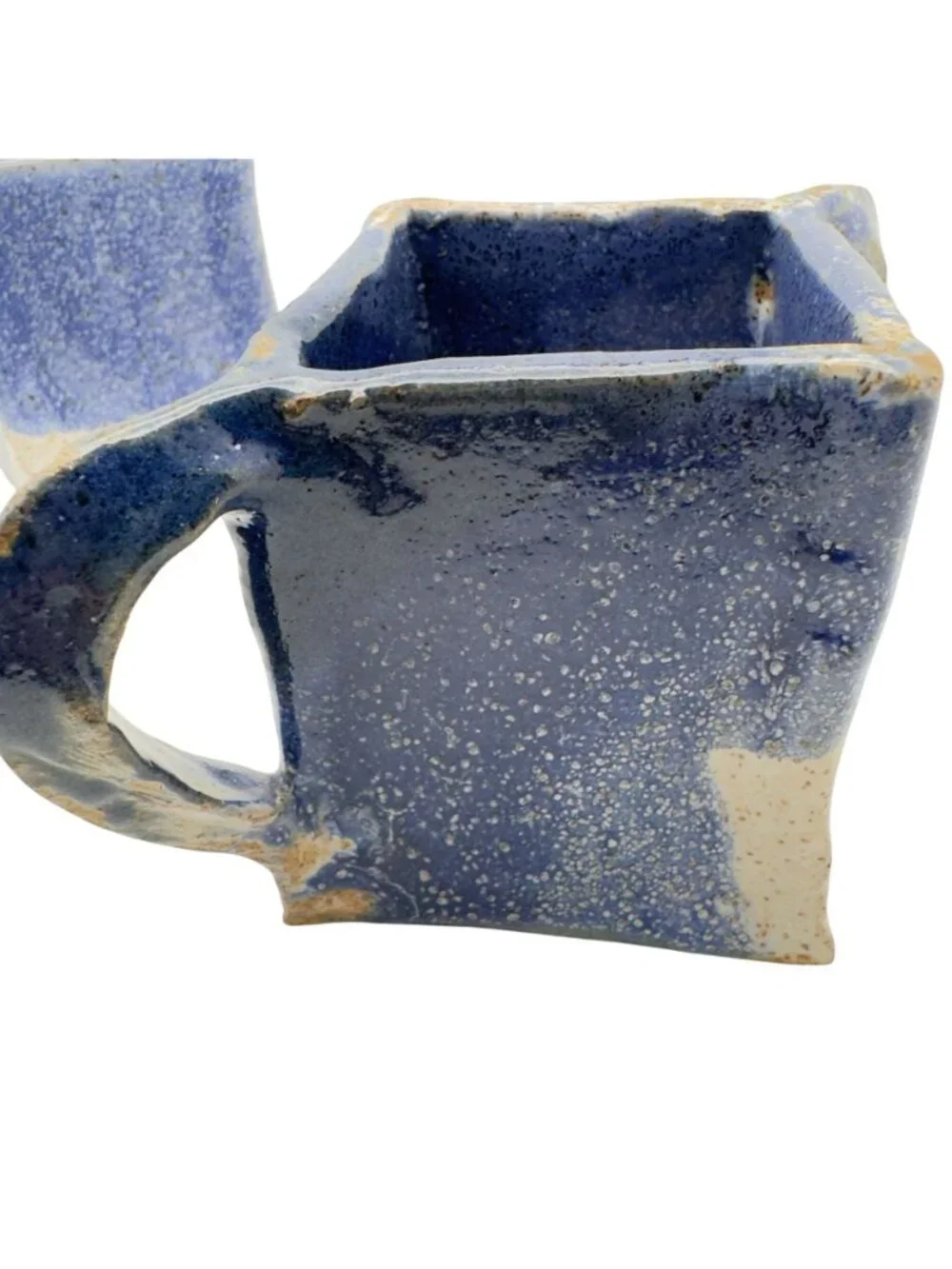 Studio-Made Blue White Pottery Creamer Sugar Ceramic Handcrafted Glaze Signed 3